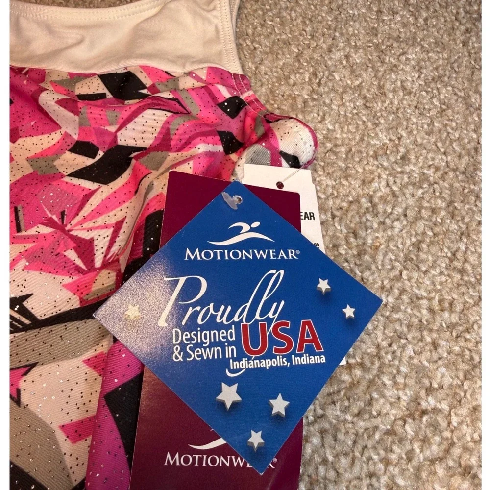 Motionwear Kids Leotard Pink Geometric Glitter Gymnastics Dance Size LC